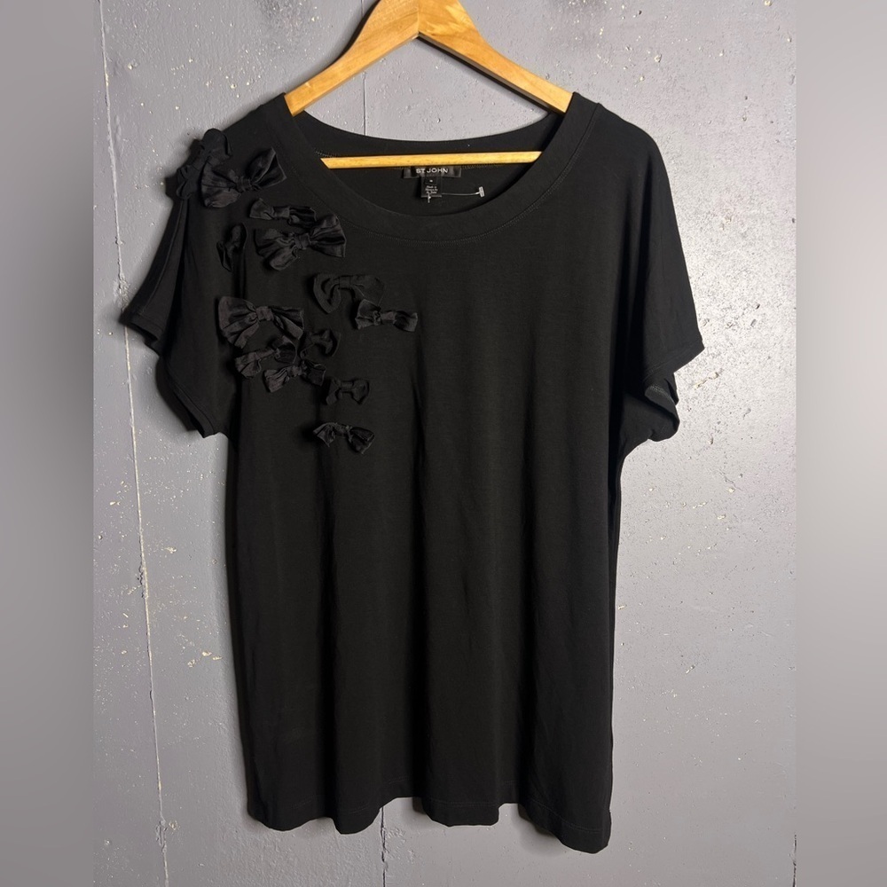St. John Black shirt with Bow Embellishments. Size medium